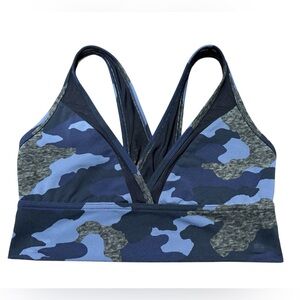Aerie Chill Play Move Plunge Bralette Sports Bra Blue Camo Size Medium